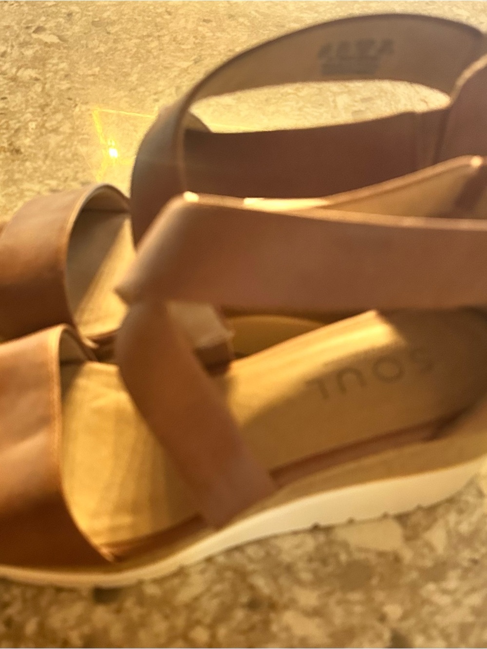 SOUL Naturalizer Brown Leather Platform Sandals - Women's Comfort Wedge 9w